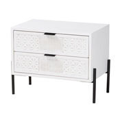 Baxton Studio Merryn Mid-Century Transitional Distressed White Finished Wood and Black Metal 2-Drawer Storage Cabinet